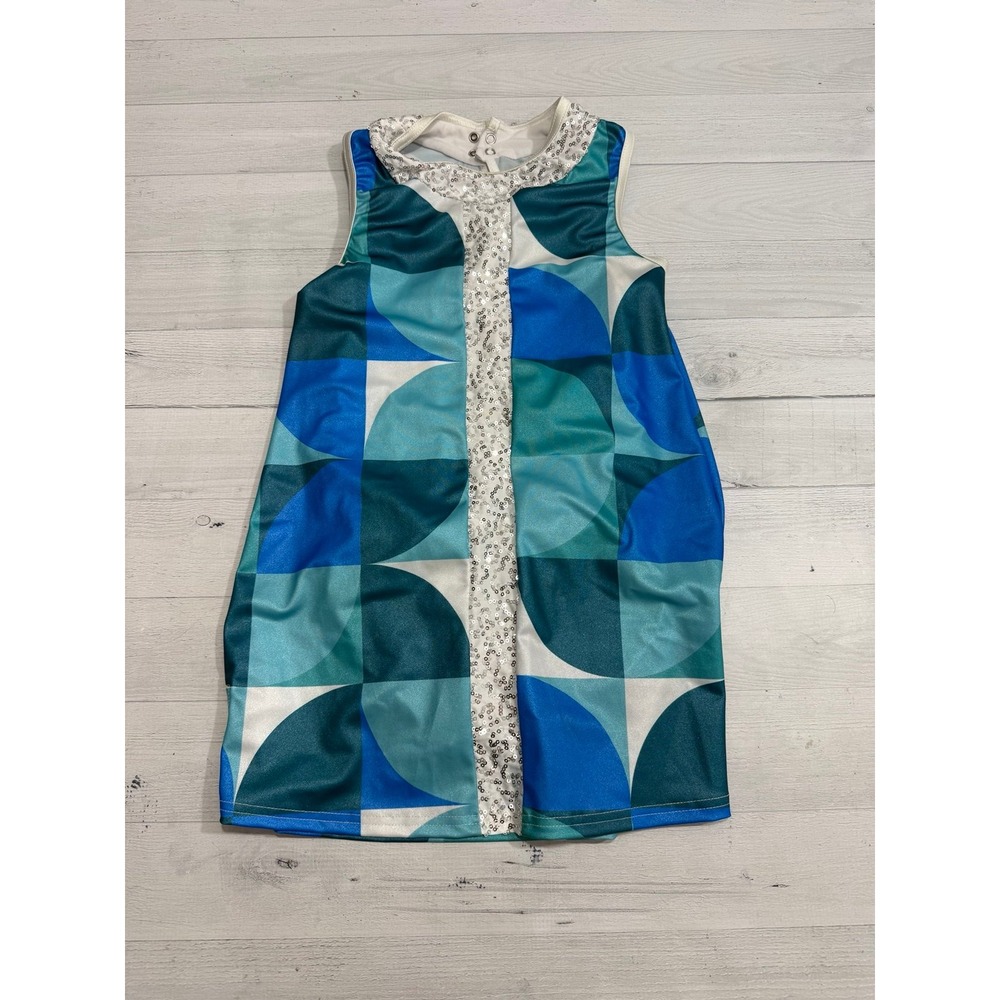 Weissman dance girls blue teal geometric sequin dance costume dress medium child